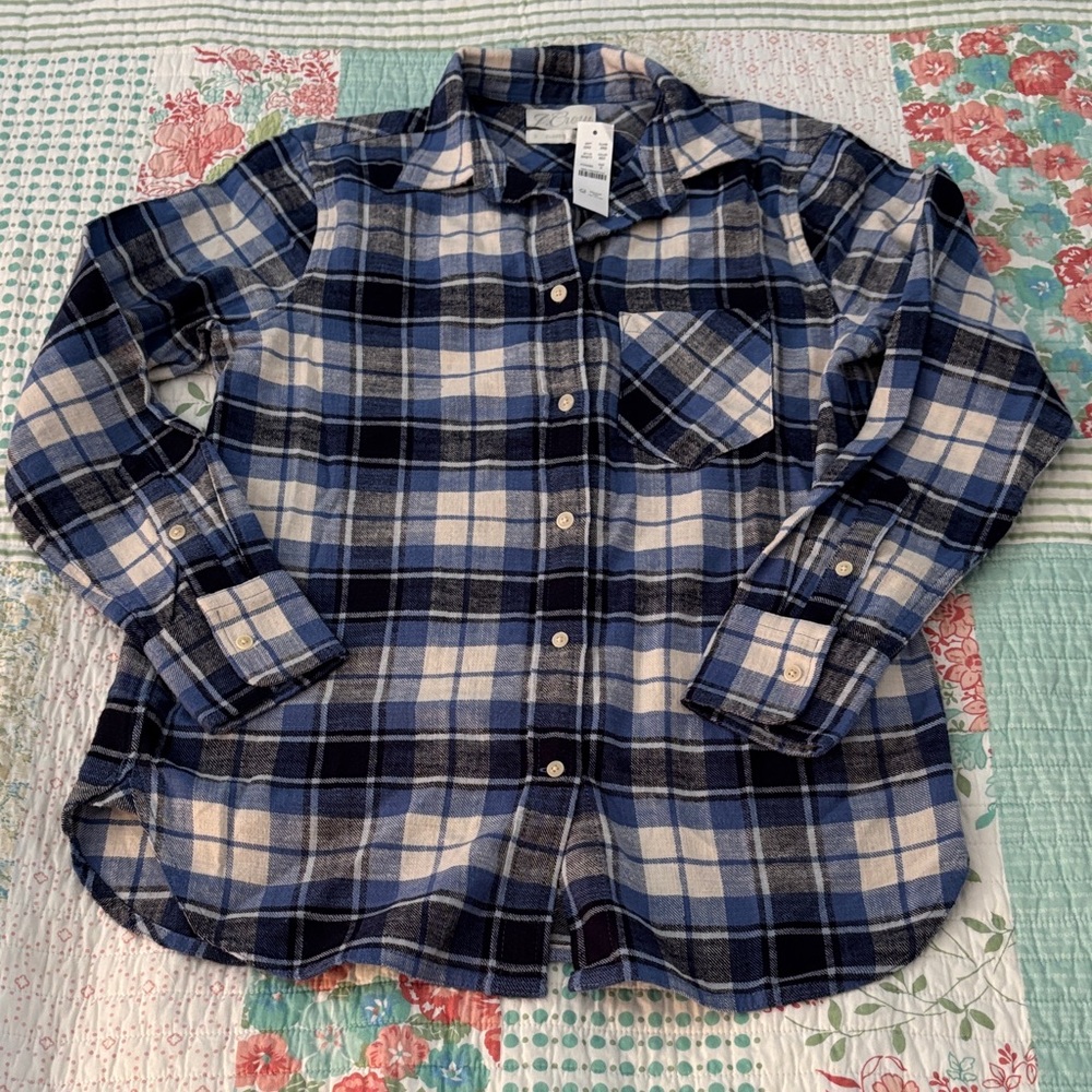 J. Crew NWT Navy and Cream Plaid Button Down Shirt